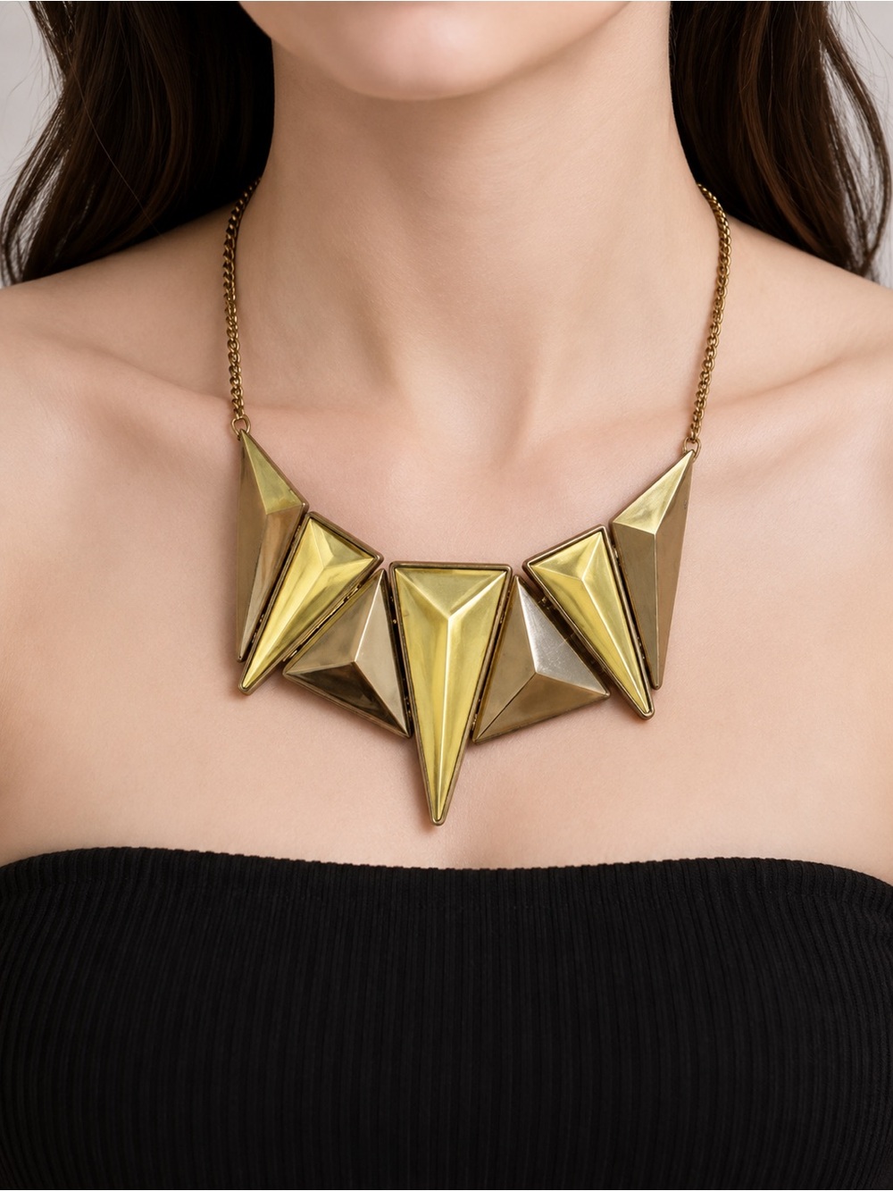 Gold Geometric Statement Necklace | Bold Tribal Glam Bib Necklace